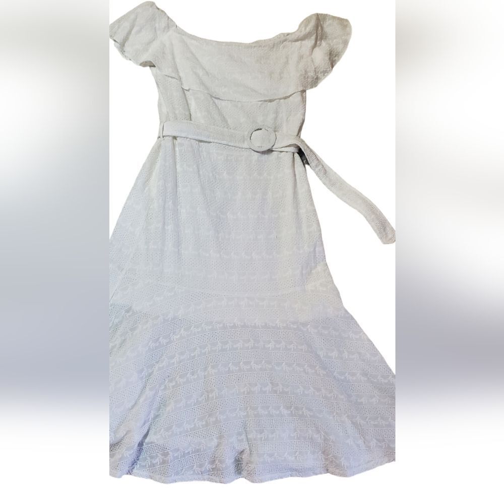 SEIKI DRESS SIZE 48 AUSTRALIAN SIZE 6 US WHITE EYELET ROMANTIC MIDI